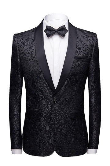Preto 2 Peças Jacquard Masculino Fatos de Casamento